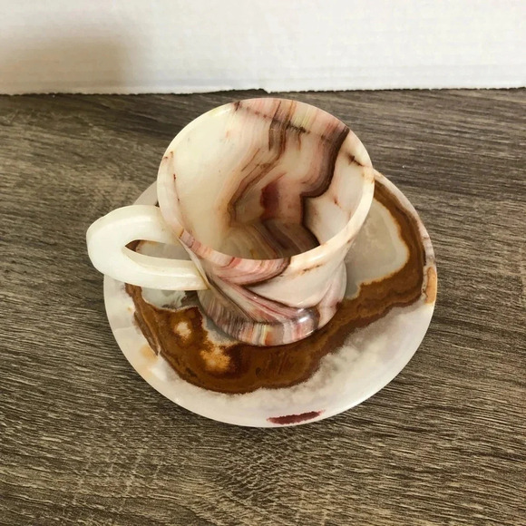 Vtg Banded Onyx Teacup with Saucer - Picture 5 of 12